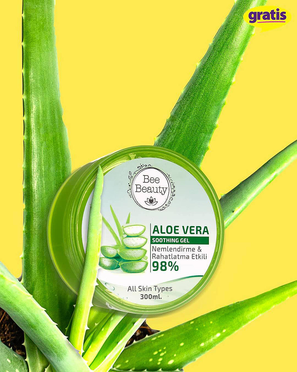 Bee Beauty Aloe Vera Soothing Gel Moisturizing and Soothing Effective 98% Turkish Product 300ml