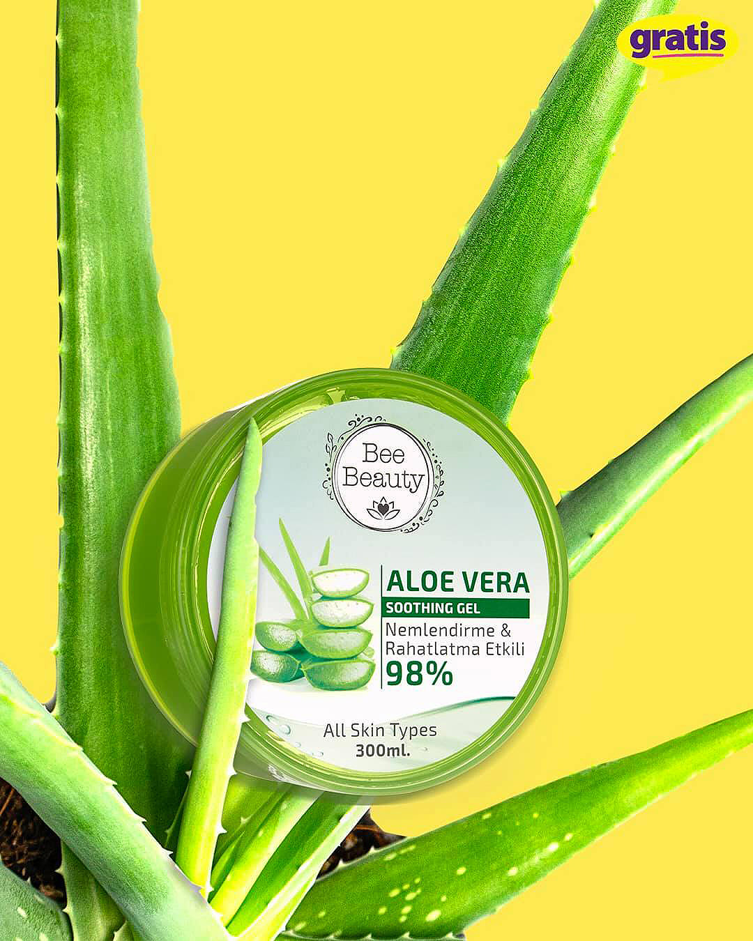 Bee Beauty Aloe Vera Soothing Gel Moisturizing and Soothing Effective 98% Turkish Product 300ml