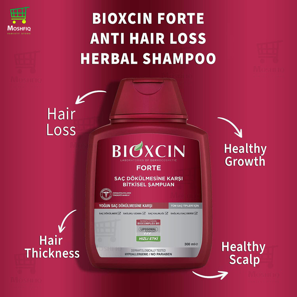 Bioxcin Forte Herbal Shampoo For Intensive Hair Loss 99%Effective For Healthy Growth, Hair Loss, Hair Thickness, Healthy Scalp,Turkish Shampoo 300ml