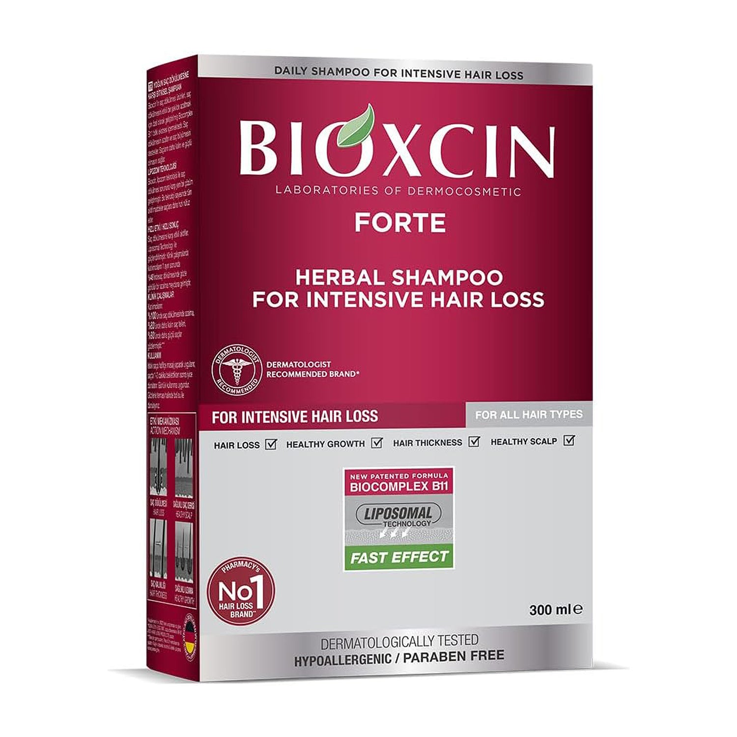 Bioxcin Forte Herbal Shampoo For Intensive Hair Loss 99%Effective For Healthy Growth, Hair Loss, Hair Thickness, Healthy Scalp,Turkish Shampoo 300ml