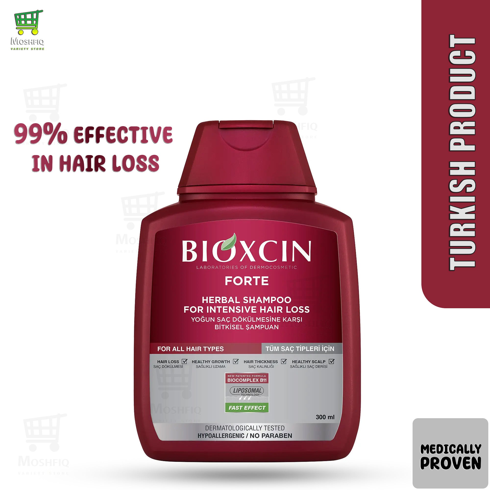 Bioxcin Forte Herbal Shampoo For Intensive Hair Loss 99%Effective For Healthy Growth, Hair Loss, Hair Thickness, Healthy Scalp,Turkish Shampoo 300ml